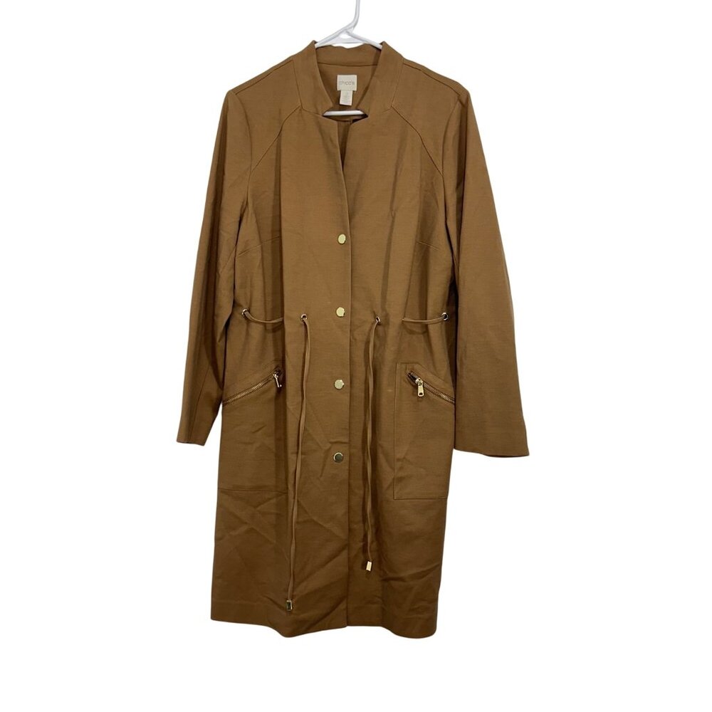 Chicos Brown Button-Front Utility Jacket Drawstri… - image 1